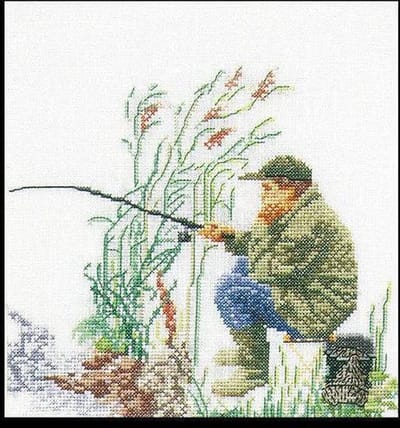 Thea Gouverneur - Borduurpakket met telpatroon - 3034A - Voorgesorteerde DMC Garens - Vissen - Aida - 16 cm x 17 cm - DIY Kit