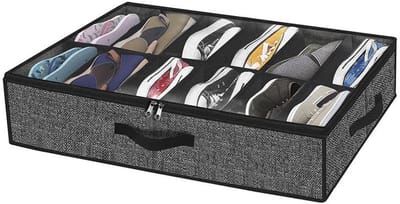 KZQ Schoenopbergdoos - opvouwbare schoenopbergtas - schoenopbergdoos voor onder het bed - biedt plaats aan 12 paar schoenen - transparante opvouwbare schoenorganizer voor onder het bed - 75 x 60 x 15cm