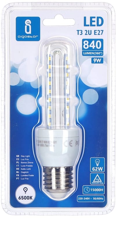 Aigostar LED Lamp 9W E27 | 6500K Daglicht Wit | Energiezuinige LED Lichtbron 230V | 1 Stuk