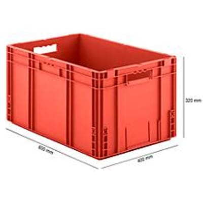 Stapelbak Eurobox MF 6320 - polypropeen - L 600 x B 400 x H 320 mm - 62,3 L  - open handgrepen - rood