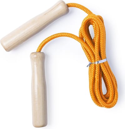 Springtouw met houten handvatten - 240 cm - oranje - speelgoed - kinderen/volwassenen
