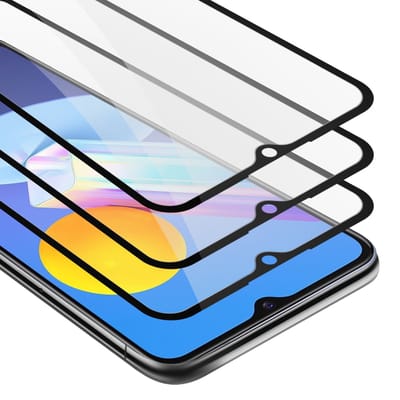 Cadorabo 3x Screenprotector geschikt voor Vivo Y52 5G / Y72 5G Volledig scherm pantserfolie Beschermfolie in TRANSPARANT met ZWART - Getemperd (Tempered) Display beschermend glas in 9H hardheid met 3D Touch