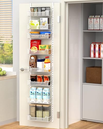 Over-de-Deur Voorraadkast Organizer 8-Laags - Smalle Keuken Organizer 31,2 cm (12,3") - Verstelbare Hangende Mand - Deur Opbergrek voor Keuken, Kruiden en Voorraadkast Opslag