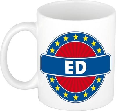 Bellatio Decorations - Ed voornaam - koffiemok - beker - wit/blauw - 300 ml - Cadeau - Heren - Collega - Vaderdag - Verjaardag