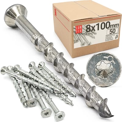LUN FIX - Schroeven set voor cellenbeton 8x100 mm - 50 stuks - Verzinkt staal - TX-aandrijving