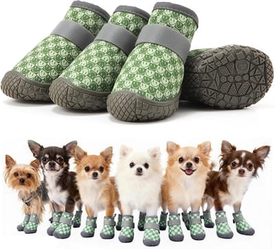 Waterdichte en Lichtgewicht Hondenschoenen - 4-delige Set met Antislip Dog Boots voor Gewonde Pootjes, Flexibele Pootbeschermers voor Kleine Honden tot 9 kg (Pootlengte ≤ 4.8 cm)