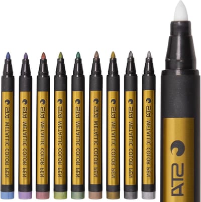 Set van 10 Metallic Markers voor Glas, Keramiek en Hout - Ideaal voor Scrapbooking en Creatieve Projecten