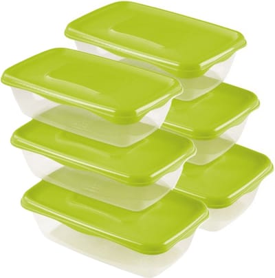 Hega Hogar Vershoudbakjes - set 6x stuks - 0.9 liter - transparant/groen - L20 x B12 x H8 cm - Mealprep - Maaltijden bewaren
