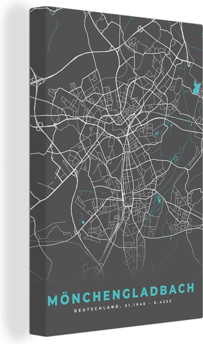 Canvas Schilderij Blauw – Duitsland – Plattegrond – Stadskaart – Kaart – Mönchengladbach - 20x30 cm - Wanddecoratie