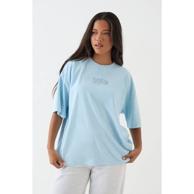 Dames Dsgn Studio Geborduurd Overdyed Oversized T-shirt | Baby Blue | Maat: XS