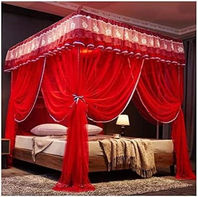 Bed Luifel Gordijn - Hemelbed Stoffen - Slaapkamer Decoratie - Dubbellaags Gaas - 200x220cm - Rood