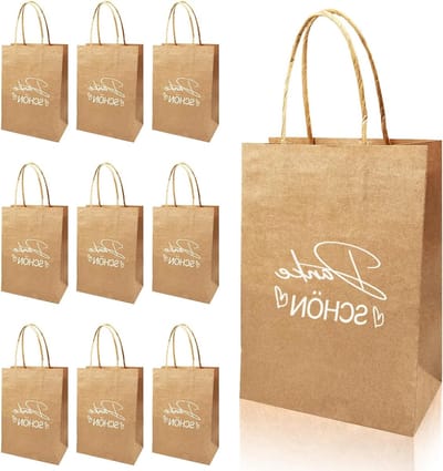 Dailygoods - 10 stuks kleine cadeautasjes met handvat, 21 x 15 x 8 cm, papieren zakken met handvat, kraftpapier, cadeauzakje met dubbelzijdige patronen, cadeauzakjes voor verjaardagen, bruiloften, communie