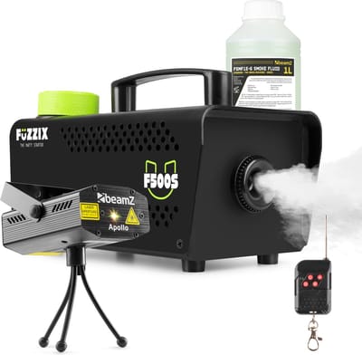 Party set met rookmachine - beamZ Apollo party laser en 1 liter rookvloeistof