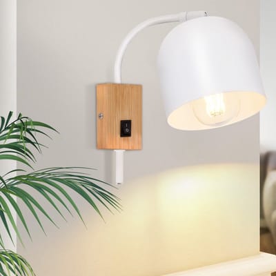 NETTLIFE Wandlamp - Wit - E27 Fitting - met schakelaar - draaibare Design - Metaal - vintage hal lamp - voor kinderkamer | woonkamer | slaapkamer | trap - Zonder Lichtborn