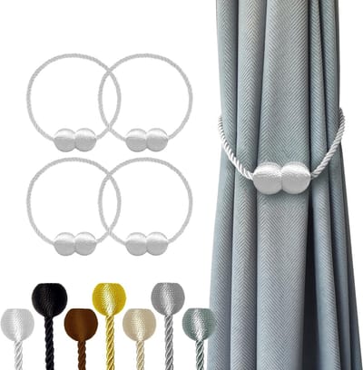 Magnetische gordijnbinders 4-pack, lengte 47 cm, gordijnbinders gespen houders haken clip voor thuis slaapkamer kantoor decoratieve dikke of dunne gordijnen (Wit)