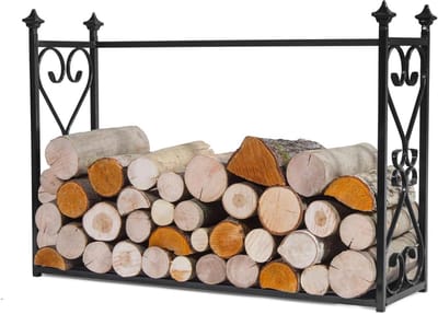 Brandhoutframe - Houtopslag - Buitenhaard - Gepoedercoat - 60x90x25 cm - Zwart