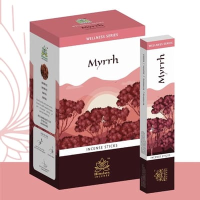 Himalaya Mirre Wierook Stokjes Agarbatti 12 x 15 g | Natuurlijke Handgerolde Mirre Geur | Voor Meditatie, Yoga, Gebed, Aromatherapie & Ontspanning met Kajal Sticker