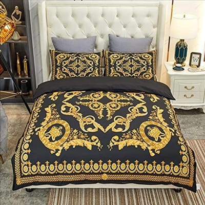 Barok Beddengoedset Europese Stijl Zwart Goud Luxe Dekbedovertrek Kussenslopen 100% Polyester Volledige Maat Woondecoratie Beddengoedset Au Single 140x210cm