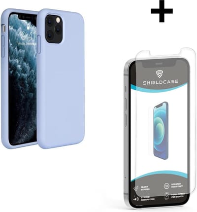ShieldCase Silicone case geschikt voor Apple iPhone 12 / 12 Pro - 6.1 inch - optimale bescherming - siliconen hoesje - backcover - lichtpaars + glazen Screen Protector