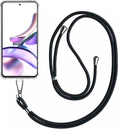 Telefoonhoesje Geschikt voor Motorola Moto G13 Transparant ShockProof met Afneembaar Universeel Telefoonkoord - Cover Case Siliconen ShockProof with Lanyard - Smartphonica geschikt voor Motorola Moto G13