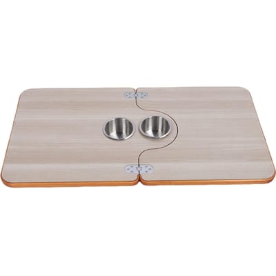 Table de camping-car 29,53x15,35 pouces Panneau de bureau pliant en bois massif avec 2 porte-gobelets en acier inoxydable pour remorque camping-car