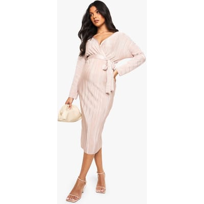 boohoo Dames Zwangerschapsplisse met ceintuur midi-jurk | Champagne | Maat: 36