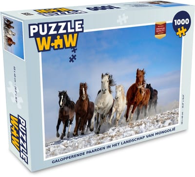 Puzzel Galopperende paarden in het landschap van Mongolië - Legpuzzel - Puzzel 1000 stukjes volwassenen