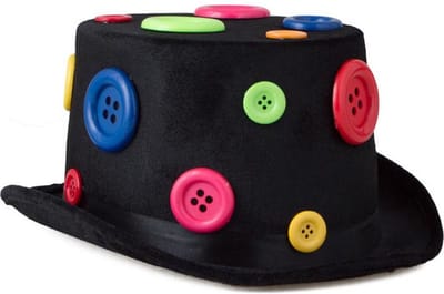 Verkleed hoge hoed - zwart met knopen - volwassenen - clownshoed - Carnaval clown kostuum hoeden