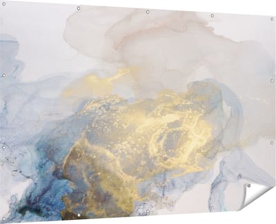Gards Tuinposter Abstracte Kunst van Grijze Gouden Marmer - 180x120 cm - Tuindoek - Tuindecoratie - Wanddecoratie buiten - Tuinschilderij