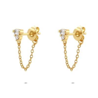 Twice As Nice Oorbellen in zilver, schakels en zirkonia Goudkleurig