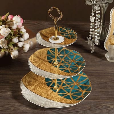 Fruitschaal Taartstandaard - Dessert Display - Feestelijk Serveren - 2-Tier Ontwerp - 30 x 30 x 20 cm - Goud
