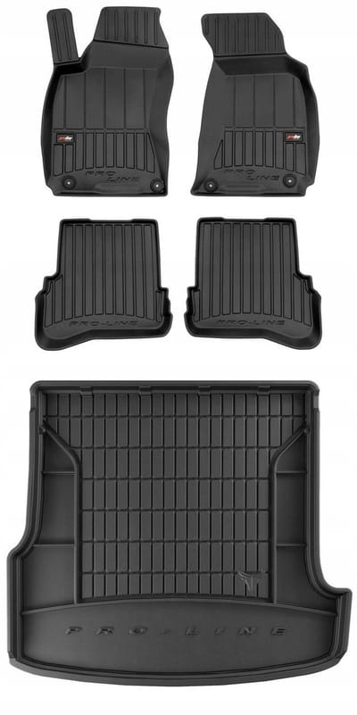 Frogum ProLine Complete Set: Luxe Rubberen Automatten + Kofferbakmat - Geschikt voor VW Passat B5 Variant (Kombi) 1996-2005 - Perfecte Pasvorm - Geurloos TPE - Zwart