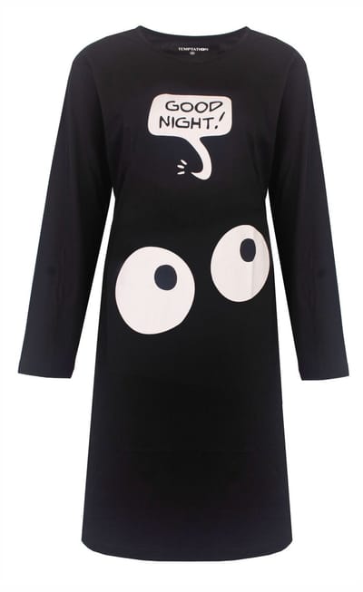 Temptation Dames Nachthemd - Bigshirt - Lange Mouw - Zwart - Maat S