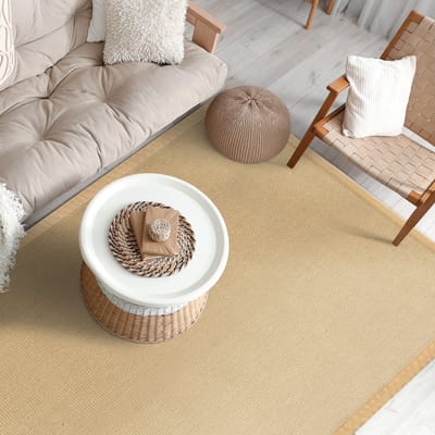 FLOORDIREKT Jute vloerkleed Bombay - Met Anti-Slip Achterkant & Katoenen Rand - In Vele Maten - Naturel - 200 x 200 cm