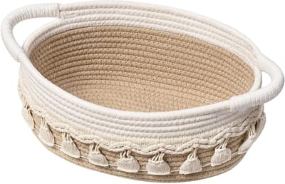 Opbergmand van Katoen Gevlochten met Handvatten, Veelzijdige Opbergoplossing voor Speelgoed, Woonkamer en Slaapkamer, 24 cm, Wit