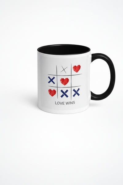 Liefde Wint Mok | Tic Tac Toe Harten & Kruisjes | Romantisch Design Koffiemok