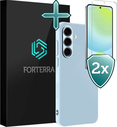 Hoesje Met 2x Screenprotector - Geschikt voor Samsung Galaxy S24 FE - Sterk & Shockproof - Telefoon Hoes - Back Cover - Siliconen Case - Lichtblauw
