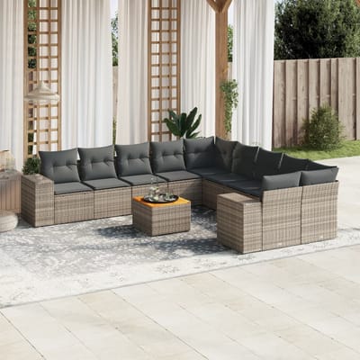 vidaXL - 11-delige - Loungeset - met - kussens - poly - rattan - grijs