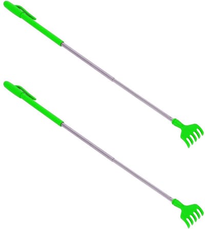 Gerim - Stevige hark ruggenkrabber - 2x stuks - uitschuifbaar tot 40 cm - groen