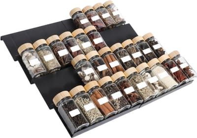 QIN® Kruidenpotjes - Kruidenrek Lade - Kruidenrek Lade Met Potjes - Kruidenrek Lade Organizer - Kruidenrek Voor Lade - Zwart - 23cm x 12cm x 3cm