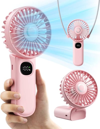 Handventilator - Opvouwbare draagbare ventilator - Met LED-display - Werkt op een 2000mAh-batterij - Mini handventilator - Handventilator - Nekventilator - Bureauventilator - Geschikt voor reizen, strand en andere buitenactiviteiten - Roze