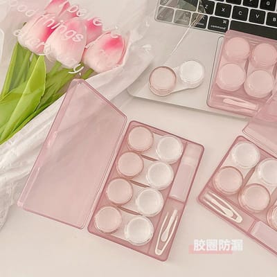 Kersenbloesem Poeder Contactlenzenhoesje Blauwe Cosmetische Lenzenhouder Draagbare Reisset Brillenhoesje Opslag Lens roze