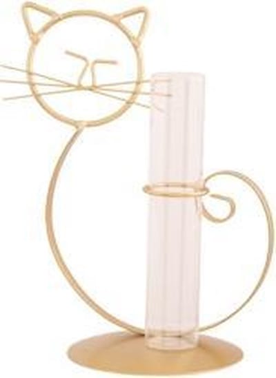 Cosy @ Home Houder Cat 1x Glass Tube Goud 14x10,5xh2