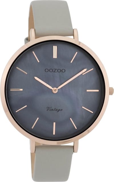 Rosé goudkleurige OOZOO horloge met steengrijze leren band - C9805