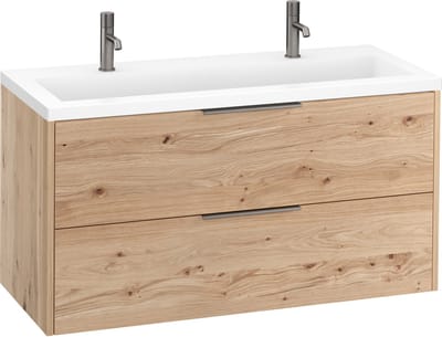 Saqu Lima badmeubel incl. mat witte wastafel met 2 kraangaten 120x52x64cm naturel eiken – geborsteld zwarte greep
