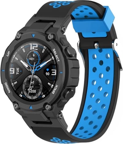 Siliconen Smartwatch bandje - Geschikt voor Amazfit T-Rex - Pro sport bandje - zwart/blauw - Strap-it Horlogeband / Polsband / Armband