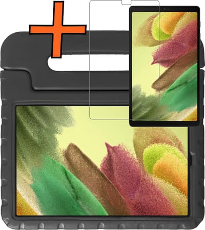 Hoesje - Geschikt voor Samsung Galaxy Tab A7 Lite - Met Screenprotector - Kinderhoes Shockproof Bumper - Kidsproof Case - Tablet Hoes - Kinder Hoes Cover - Zwart