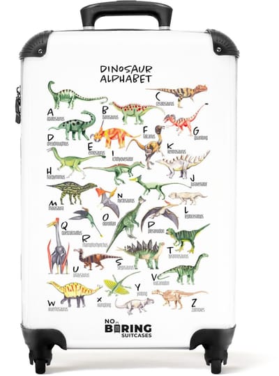 NoBoringSuitcases.com® Kinderkoffer - Dinosaurus - Alfabet - Dieren - Dino - Kinderen - Jongen - Jongenskoffer - Trolley jongens - Reiskoffer jongen - Past binnen 55x40x20 cm en 55x35x25 cm - Handbagagekoffer