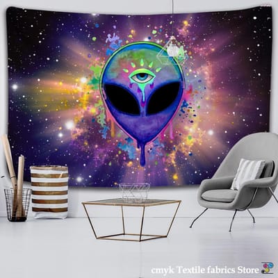 Trippy Alien Door Brizbazaar Indiaas Wandtapijt Aquarel Muurkleed Wandtapijt Aquarel Muurkleed Nieuwigheid Kunst Decor Grappig Blanke 95x70CM