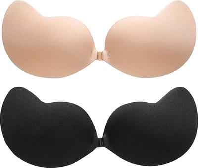 Strapless Siliconen Bh 2-Pack Zwart & Huidskleur Push-Up Onzichtbaar Rugloos Zelfklevende Pads geschikt voor Grote En Kleine Borsten Ideaal geschikt voor Avondjurken Bruidsjurken Rugloze Kleding，Maat/grootte: A